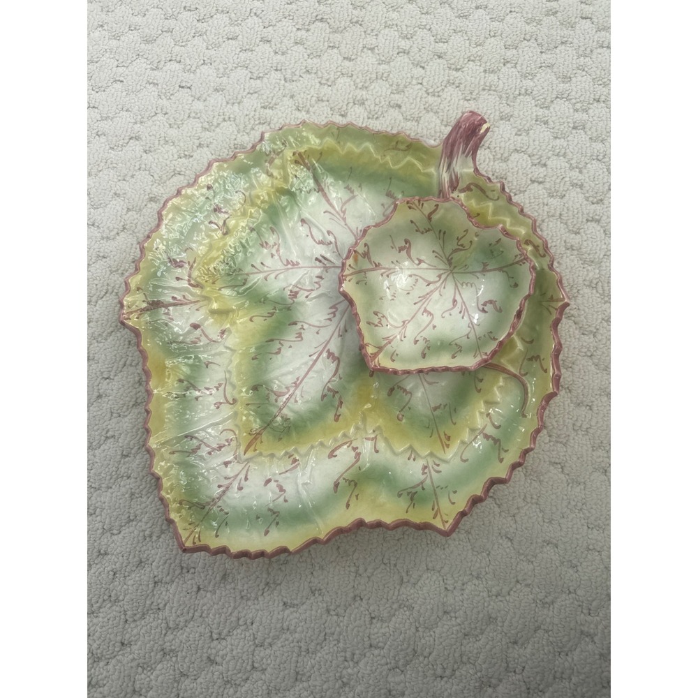 Vintage Belo Portugal Pottery Leaf Bowl in Bowl Majolica RARE!